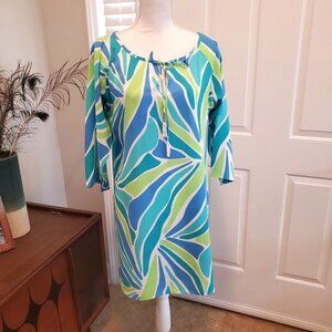 Escapada Beach Swim Cover up Womens Medium Blue Beaded Tassels 3/4 sleeves Rayon